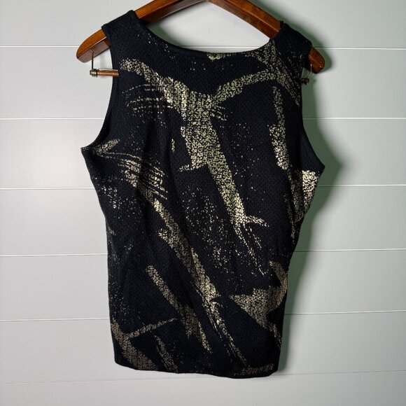 Kasper 2 Piece Black w/Gold Design.Sleeveless Top Size M Coat Long Sleeve Size M - Picture 2 of 12